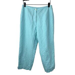 Liz Claiborne LizSport Linen Cotton Cropped High Waist Pants Size 8 Teal Vintage